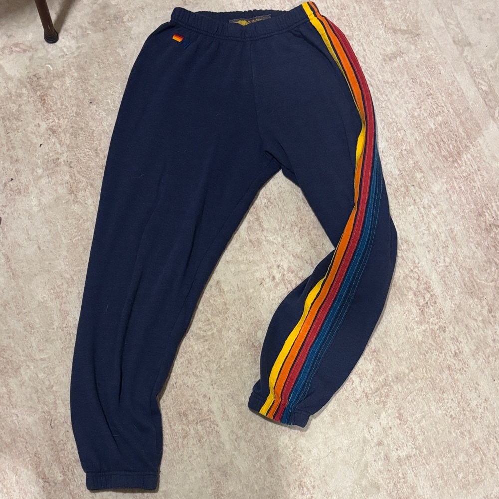 Aviator Nation Navy Sweatpants with Colorful Stripes